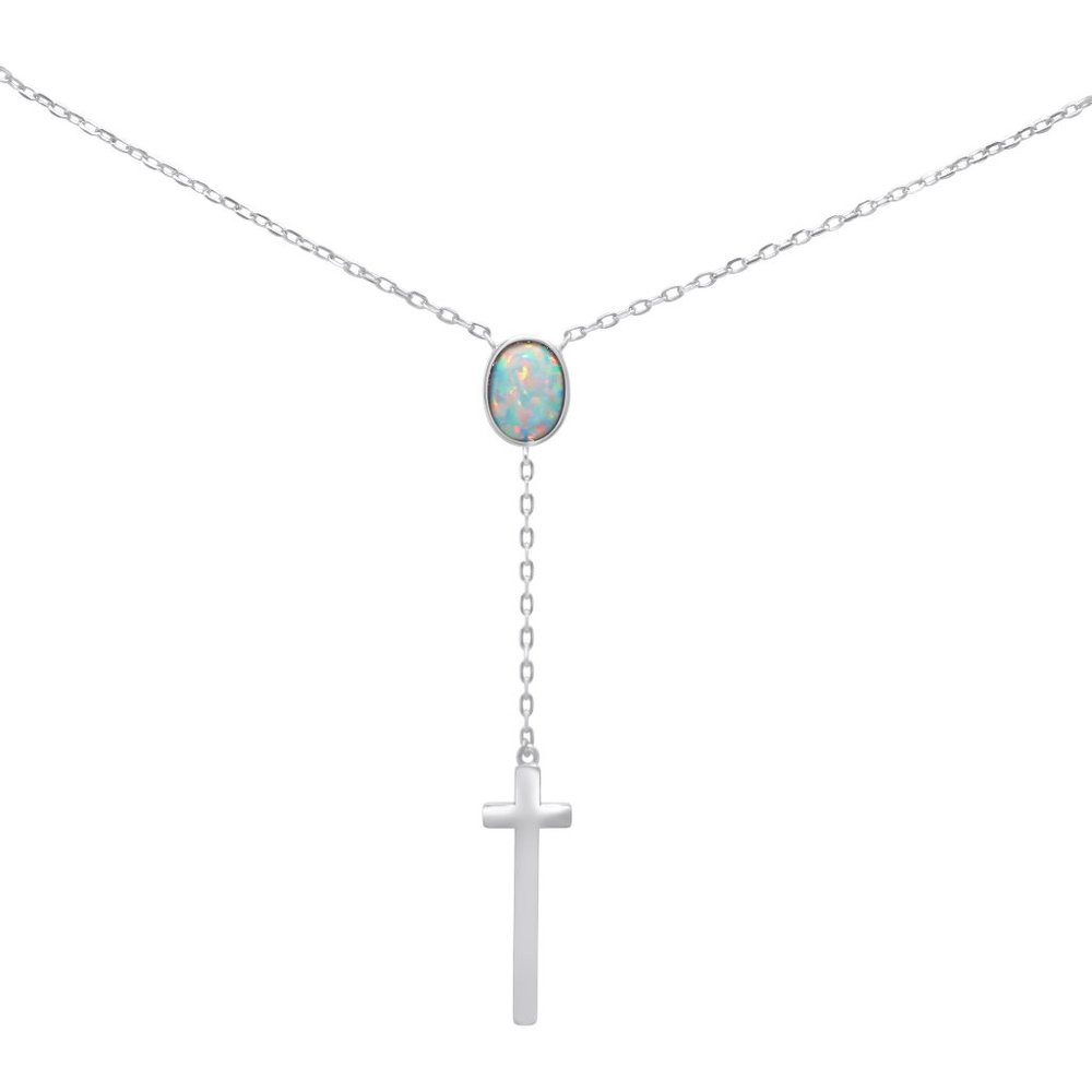 White Opal & Cross Sterling Silver Necklace
